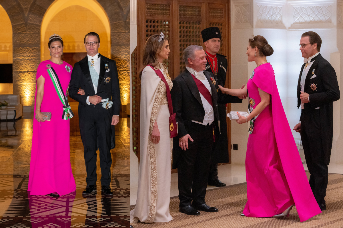 Kronprinzessin Victoria trägt pinkes Capekleid von Safiyaa