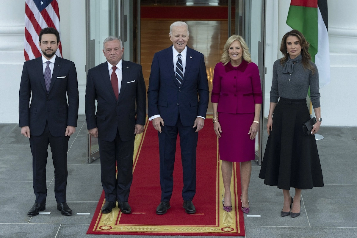 12. Februar 2024: Königin Rania, König Abdullah und Kronprinz Hussein besuchen US-Präsident Joe Biden und seine Frau Jill im Weißen Haus. © IMAGO / ZUMA Wire