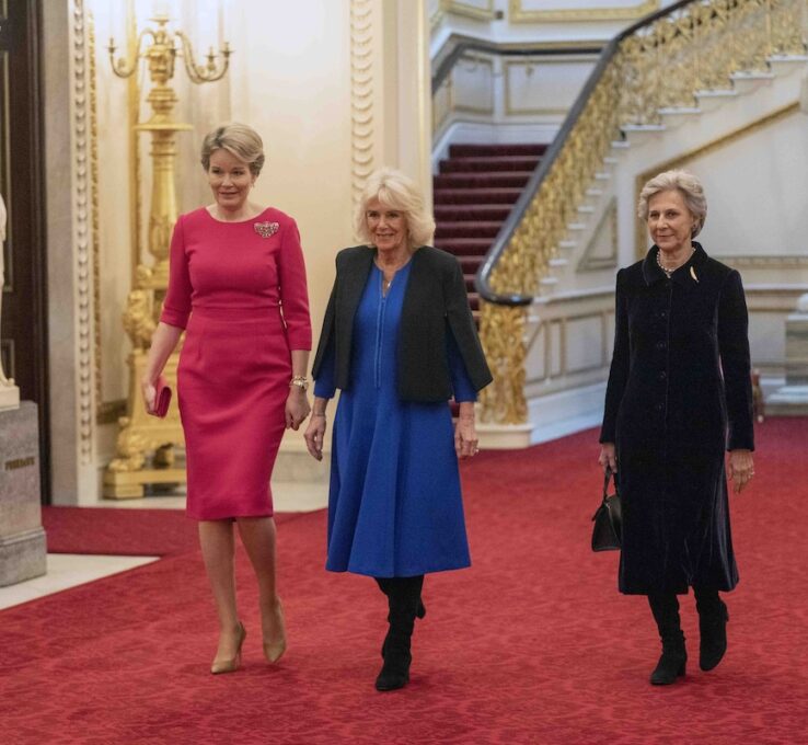 Die Herzogin von Gloucester begleitete Königin Camilla und Königin Mathilde zum Empfang. © picture alliance / Photoshot