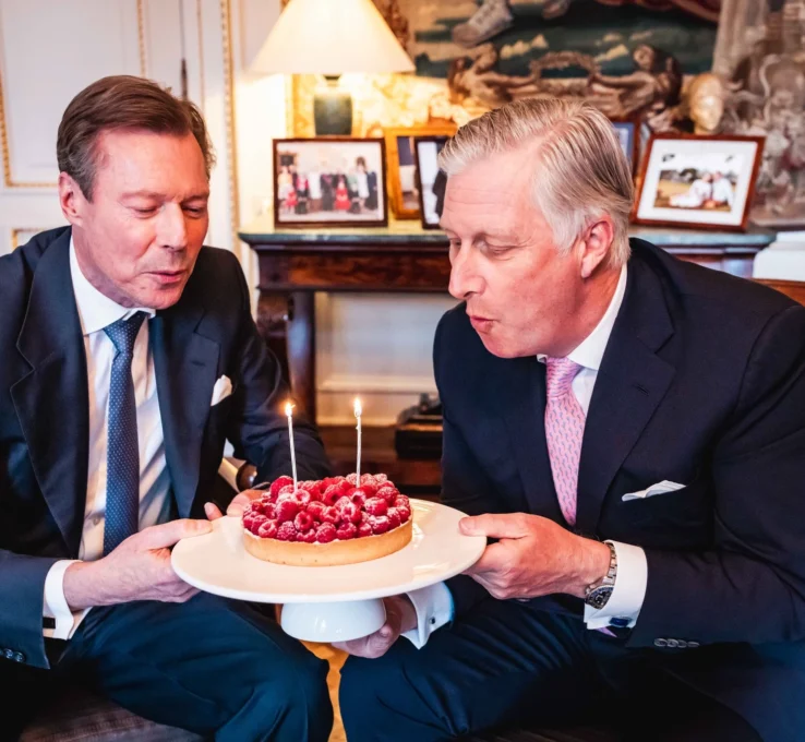 König Philippe von Belgien und Großherzog Henri von Luxemburg feiern gemeinsam Geburtstag mit Torte, 2024