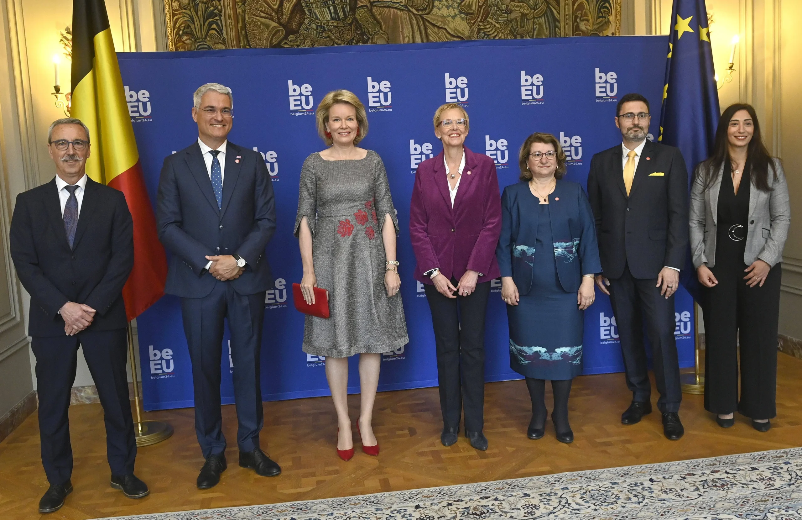 2. Mai 2024: Königin Mathilde nimmt an der Konferenz „Europäische Garantie für Kinder“ in Brüssel teil. © IMAGO / Photo News